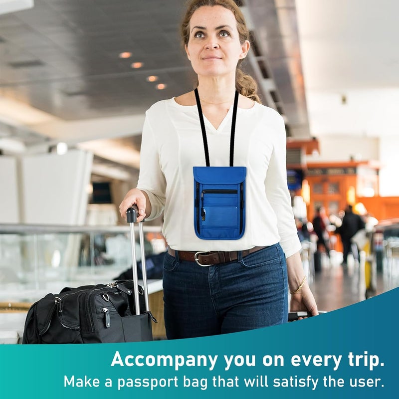 Sundee Travel Neck Wallet with Double Zippers, RFID Blocking Passport Holder with Adjustable Neck Strap for Men and Women to Keep Cash, Credit Cards and Travel Documents Safe - Dark Blue - Image 4